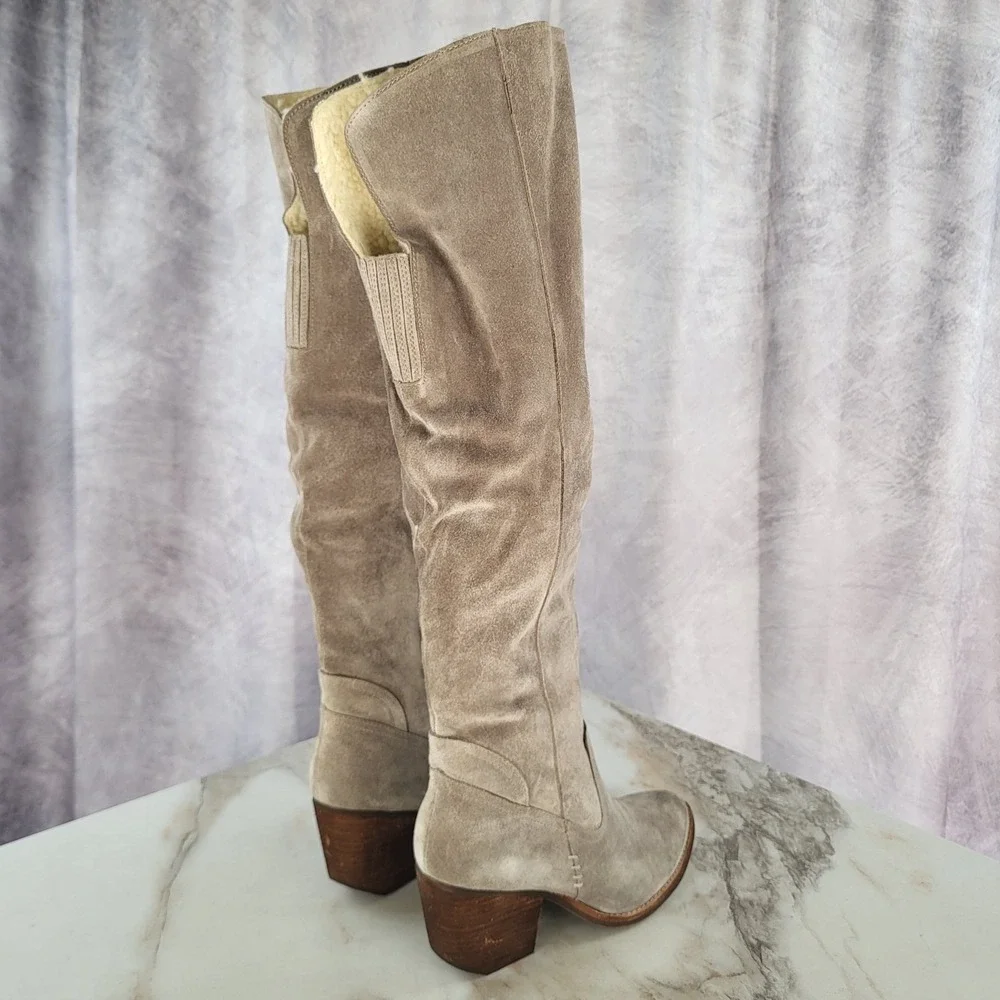 Jeffrey Campbell Size 7.5 Women's OAKMONT Taupe Distressed Suede Over Knee High